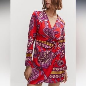 MANGO Printed satin wrap dress